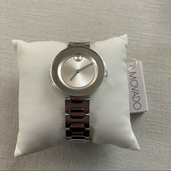 Movado Bold Silver Stainless Steel Watch Rose Gold Dial Quartz 3600381 Gift Box - Picture 5 of 16